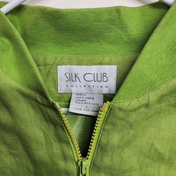Silk Club Linen Full Zip Lightweight Jacket Woman's Large Green 1425 - Picture 4 of 7